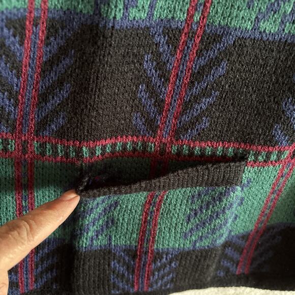 VTG Tally-Ho Sweater Cardigan 2X Gold Button Front Green Plaid Christmas - Picture 6 of 12